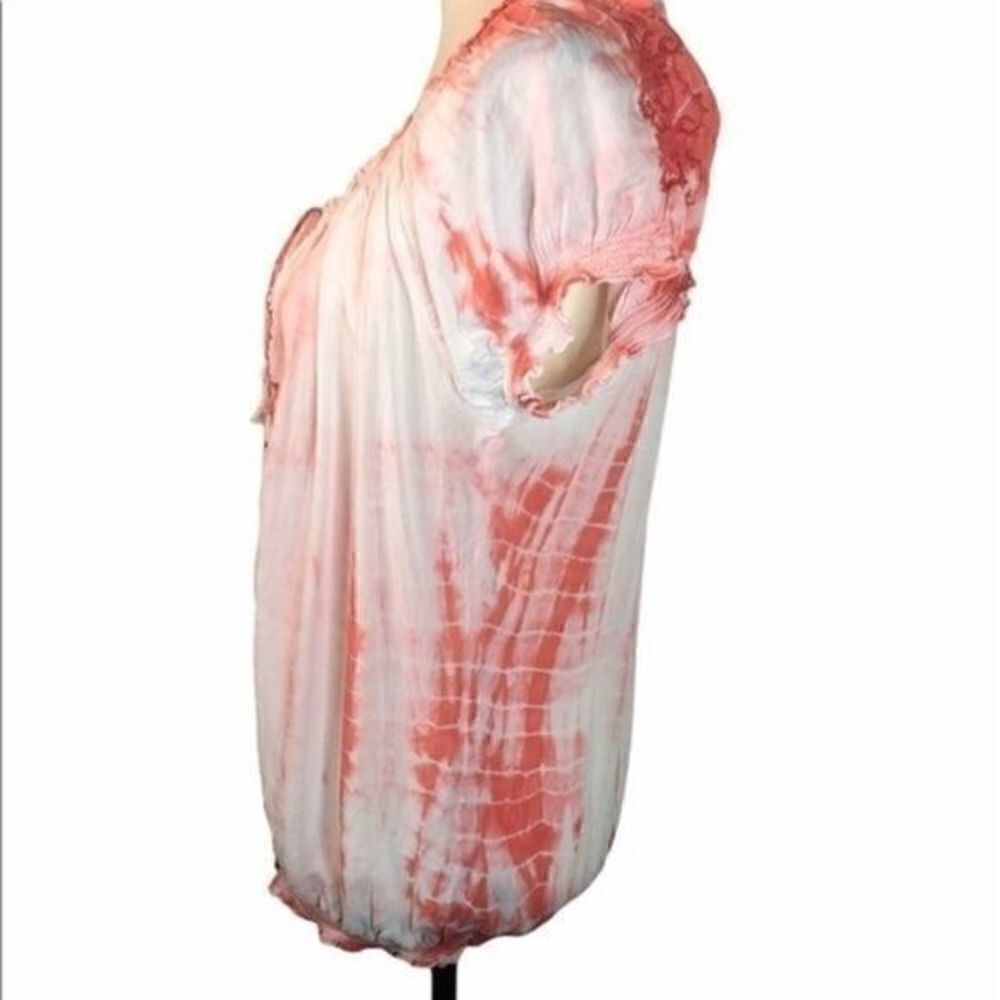 Fever Peasant Boho Shirt Coral Orange White Small NWT - Picture 3 of 10